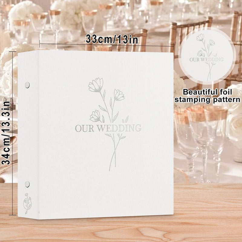 Lanpn Wedding Photo Album 4x6 600 Pocket Photos Slip in, Linen Cover Large Capacity Newlywed Marriage Album Hold 600 Horizontal Vertical Photos (Flower, White) - Image 2